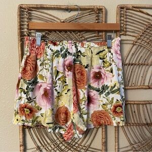 Anthropologie Paper Heart Floral Paper Bag Shorts Linen Blend Women's‎ Sz M B34